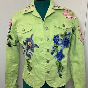 Floral Embroidered Light Green Jacket Sz M Cottagecore Fairycore Boho Butterfly